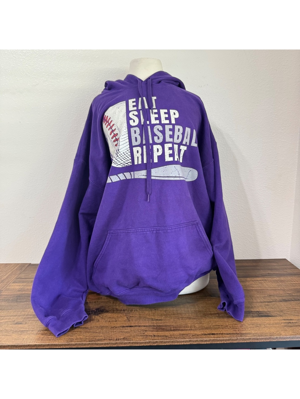 Purple Hoodie with Eat Sleep Baseball Repeat Graphic